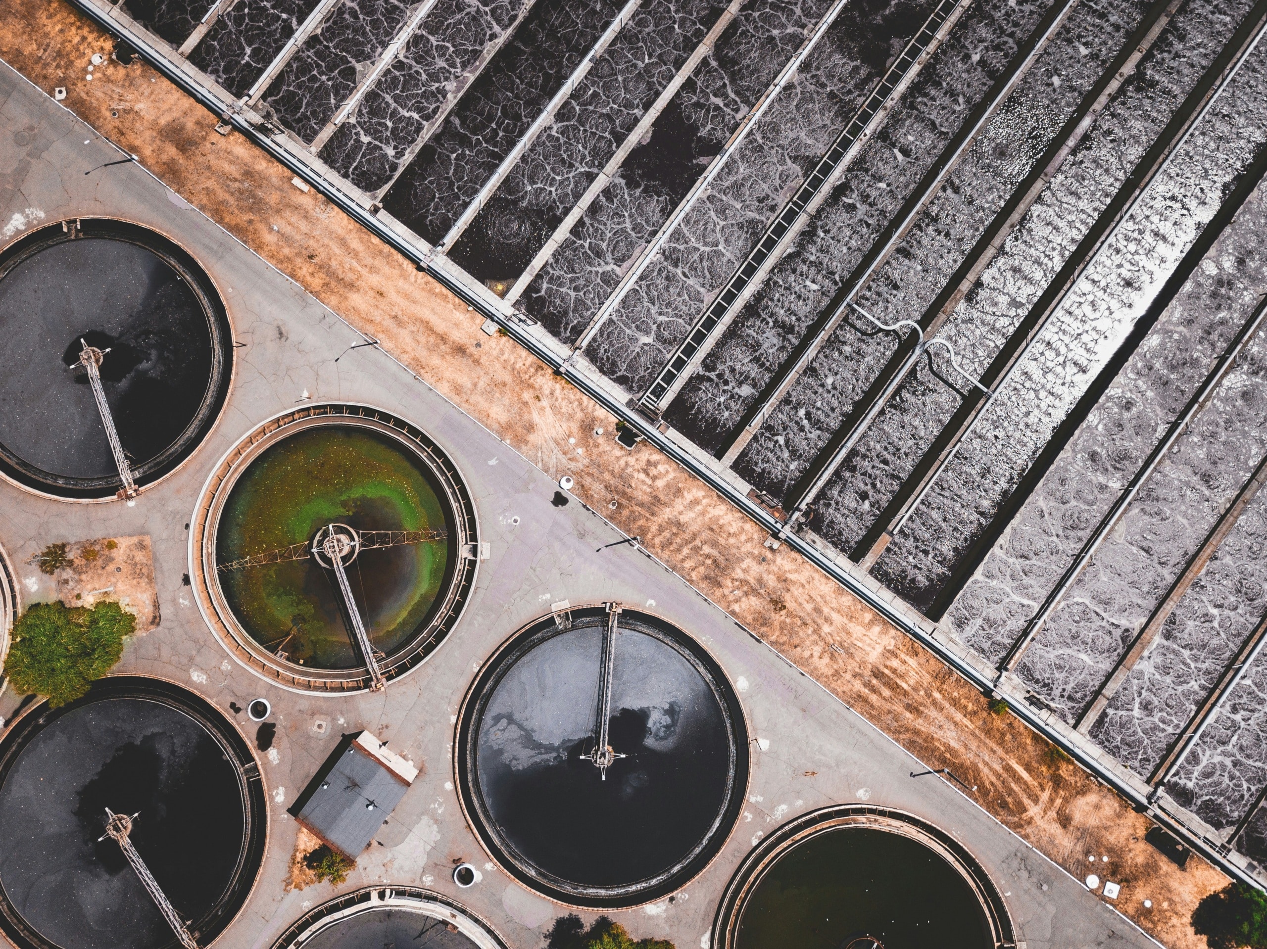 Aerial view of water treatment plant