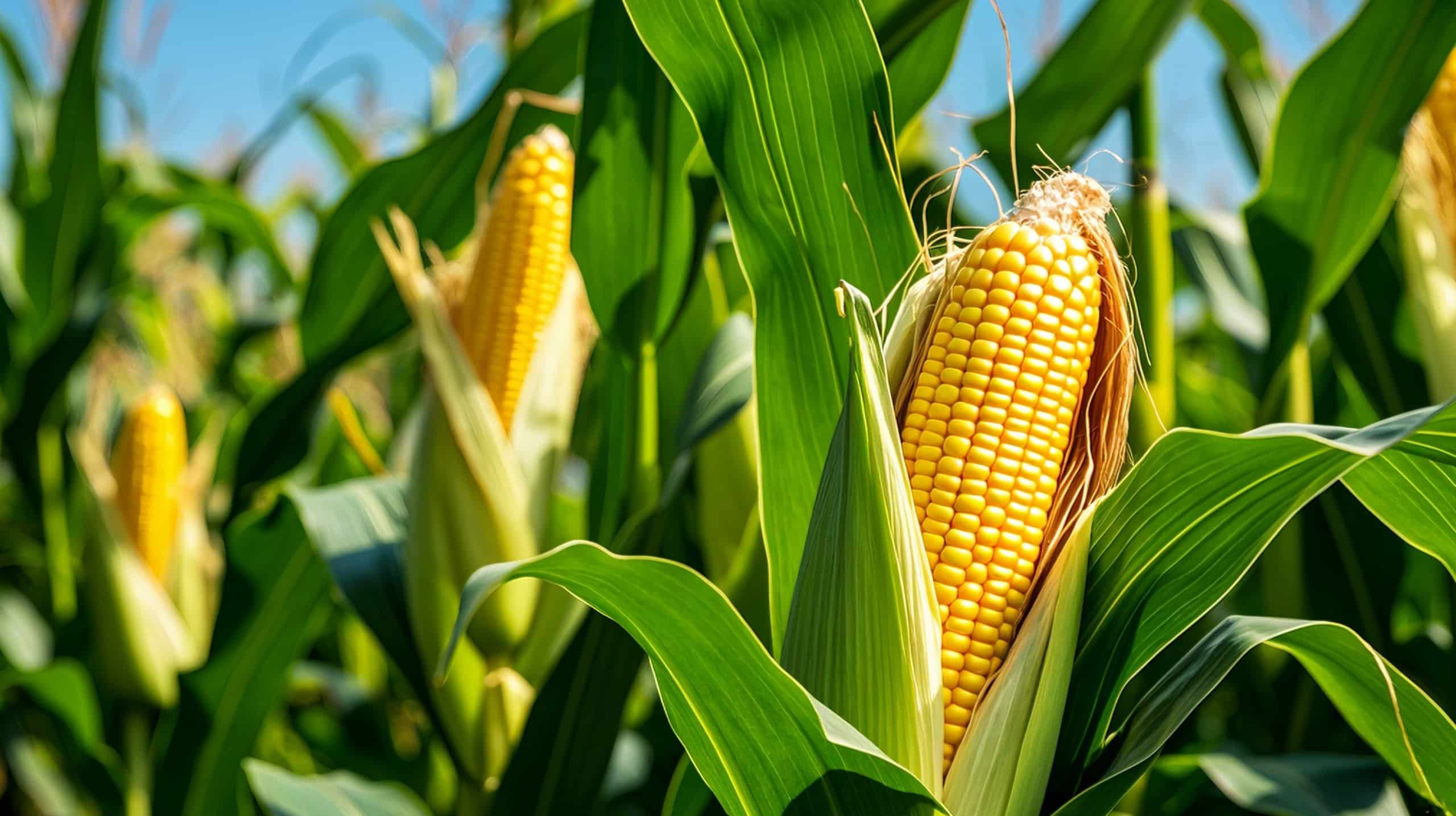 Corn cobs in a field